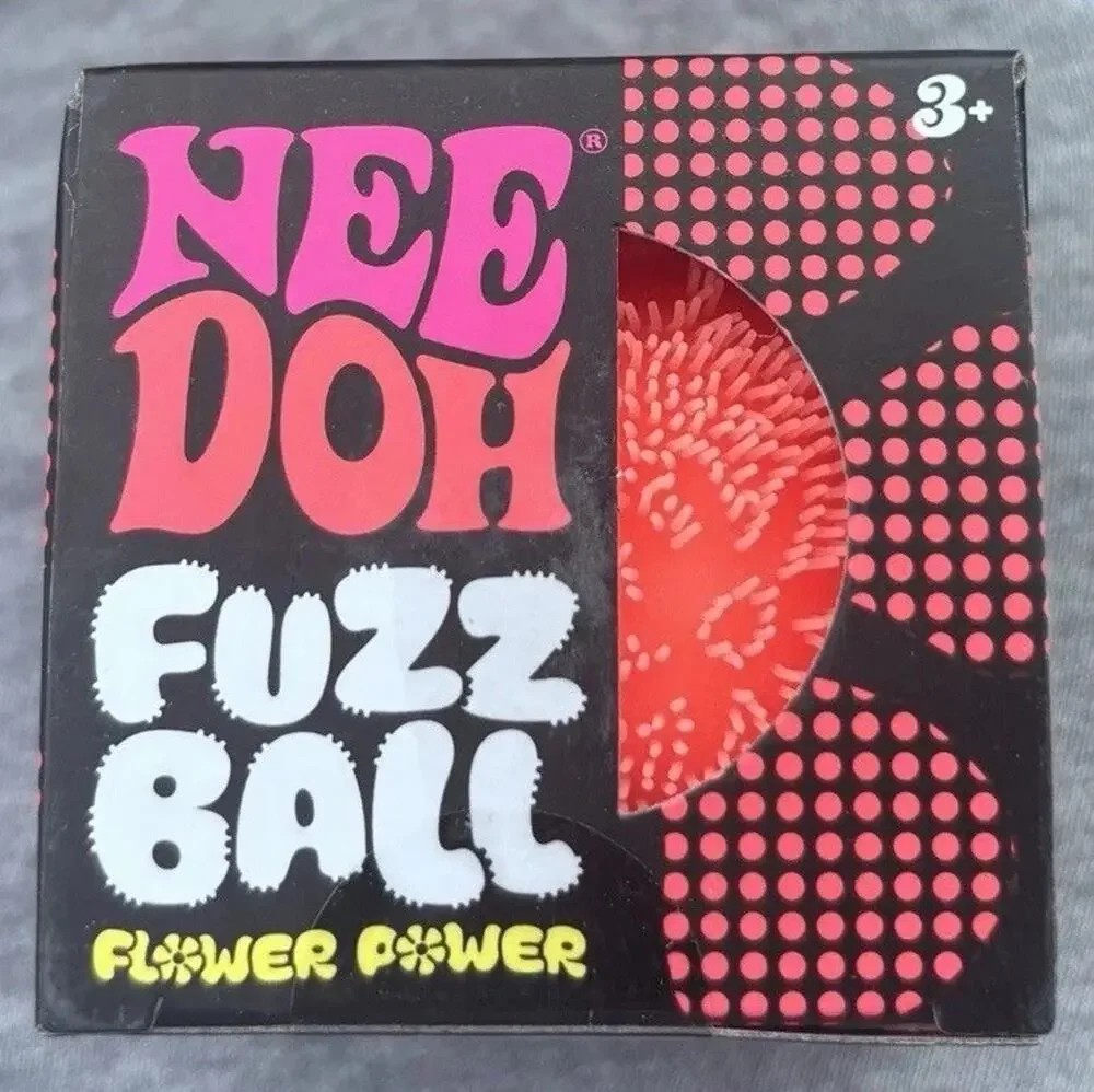 Needoh FUZZ BALL Flower Power Nee Doh Squish Stress Ball NEE-DOH Fuzzball Orange